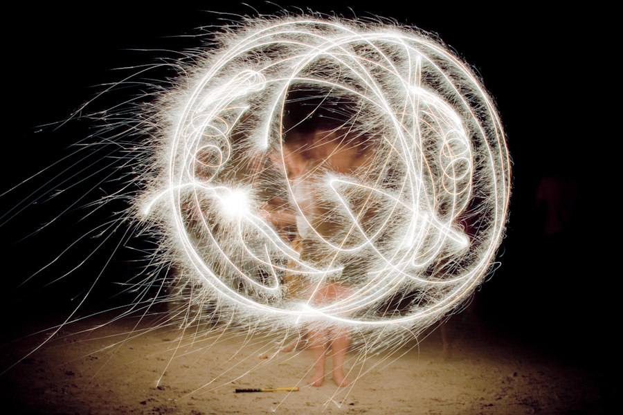 Here is a photo out of the archives.  A few of my friends wanted to play around with some sparklers so I had to shoot some photos of them.  This was at the fireworks show on Jacksonville Beach, FL.  Unfortunately we were upwind from the show and smoke clouded most of the fireworks.  So all of us decided to make our own fireworks show on the beach.
